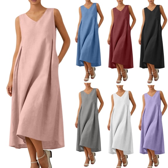 YODETEY Summer Dresses for Women Short Sleeve V Neck A-Line Midi Dress ,Women's & Women's Plus Blue,Size S-2XL