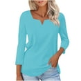 thumbnail image 1 of YODETEY V-Neck Long Sleeve Shirts for Womens, Ladies 3/4 Sleeve Casual Long Sleeve Shirts Fall Tunic Tops, #Blue,Women's Plus S, 1 of 4