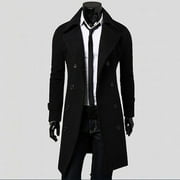 YODETEY Winter Men Slim Stylish Trench Coat Double Breasted Long Jacket Coat Black 10(XL)