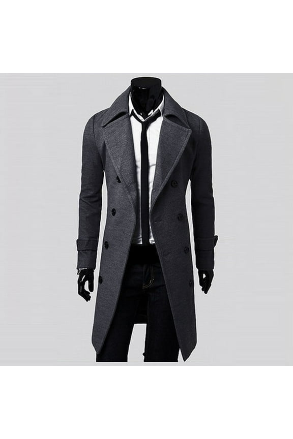YODETEY Winter Men Slim Stylish Trench Coat Double Breasted Long Jacket Coat Gray 10(XL)