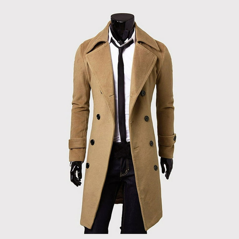 YODETEY Winter Men Slim Stylish Trench Coat Double Breasted Long