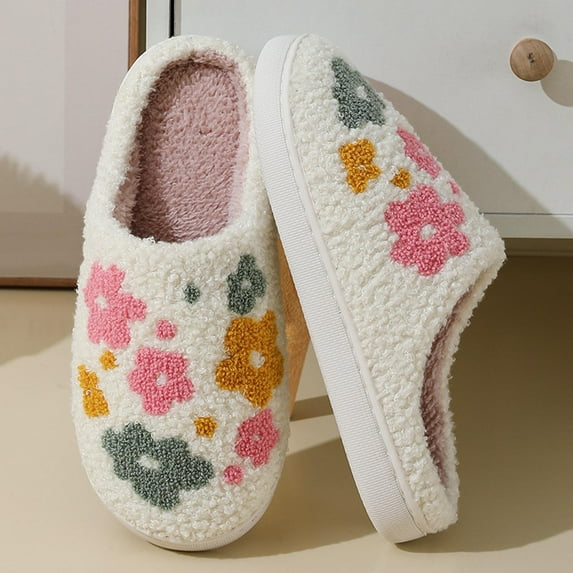 YODETEY Floral Print Cozy Slippers - New Comfortable Home Lovely Color Flowers Winter Slippers For Men And Women Couples Thermal Indoor Drag