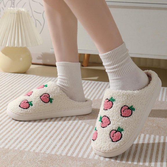 YODETEY Cartoon Fruit-Print Cotton Slippers for Family Use New Comfortable Home Cute Fruit Winter Slippers Men and Women Couples Thick Sole Warm Slippers