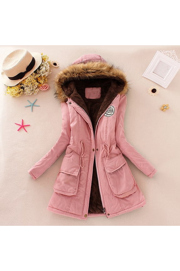 Winter Womens Warm Coat Hooded Jacket Slim Winter Outwear Coats Pink XL