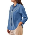 thumbnail image 1 of YODETEY Women Button-Up Dress Shirts, Wrinkle Free Long Sleeve Collared Shirts, Linen Shirts Button Down Dress for Women,Dark Blue,XL, 1 of 6