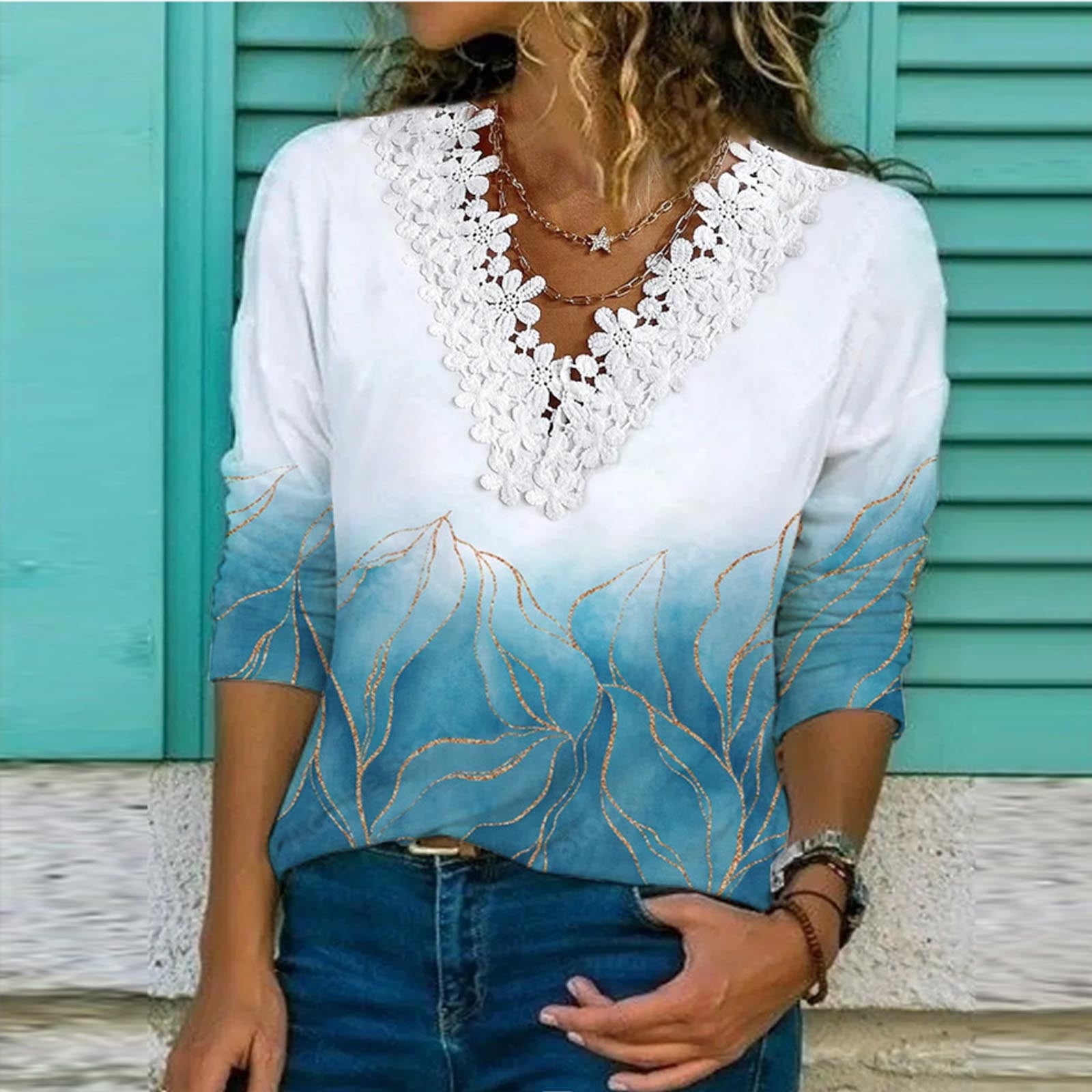 Top for Women,Clearance Women Casual Print Loose Shirts V Neck