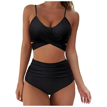 YODETEY Women Soild Print Bikini Set Push Up Bathing Swimwear High Waist Swimsuit