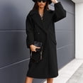 thumbnail image 1 of YODETEY Women Solid Lapel Woolen Button Up Pocketed Long Sleeve Breasted Trench Coat Long Outwear Black 8(L), 1 of 7