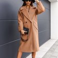 thumbnail image 1 of YODETEY Women Solid Lapel Woolen Button Up Pocketed Long Sleeve Breasted Trench Coat Long Outwear Khaki 6(M), 1 of 9