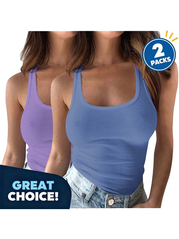 YODETEY Women's 2-Pack Square Neck Ribbed Slim Fit Sleeveless Tank Tops, Summer Basic Camisole Tank, Women's Plus, Size S-5XL
