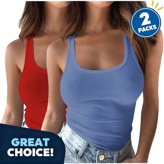 YODETEY Women's 2-Pack Square Neck Ribbed Slim Fit Sleeveless Tank Tops, Summer Basic Camisole Tank, Women's Plus, Size S-5XL