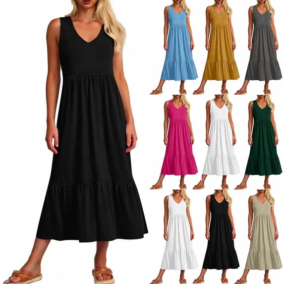 YODETEY Women's Beach Maxi Dress V-Neck Short Sleeve Smocked Waist Dress, High Waist Summer Boho Chic Long Dress ,Women's & Women's Plus Army Green,Size S-2XL