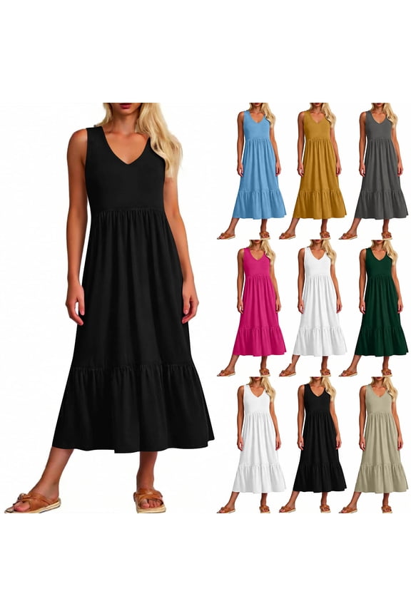 Women's Beach Maxi Dress V-Neck Short Sleeve Smocked Waist Dress, High Waist Summer Boho Chic Long Dress ,Women's & Women's Plus Khaki,Size S-2XL
