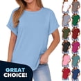 thumbnail image 1 of YODETEY Women’s Crewneck T-Shirt with Shorts Sleeve, Soft Cotton-Blend Everyday Shirts Tops Blouses , Women's Plus Red,Size XL, 1 of 8