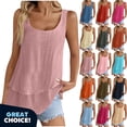 thumbnail image 1 of YODETEY Women’s Flowy Casual Tank Tops with Sleeveless,Women Flowy Round Neck Shirts Loose Fit Summer Tops , Women's Plus Beige,Size M, 1 of 10