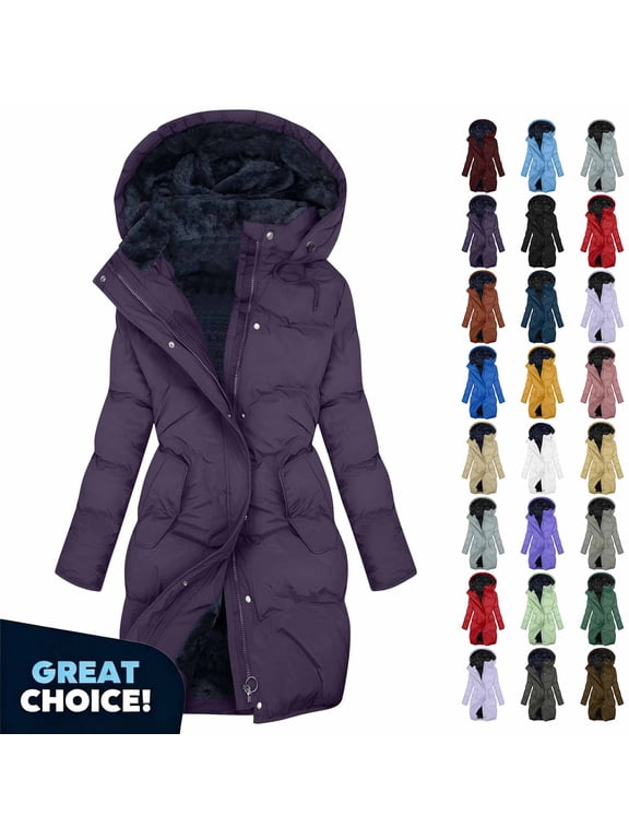YODETEY Women’s Hooded Heavyweight Puffer Coat, Long Winter Warm Parka Coat with Pockets, Women’s Plus , Size S-5XL