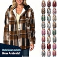 thumbnail image 1 of YODETEY Women’s Hooded Sherpa Plaid Shacket with Pocket, Oversized Casual Plaid Outwear Shacket for Women,Size S-2XL, 1 of 4