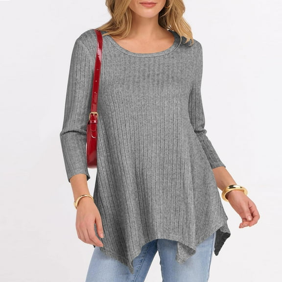 YODETEY Women's Knit Sweaters, No Boundaries Long Sleeve Scoop Neck Casual Lightweight Pullover Loose Sweaters, Tunic Tops Plus for Womens,Gray,L