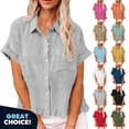 thumbnail image 1 of YODETEY Women’s Linen Blend Button Down Shirts Top, Ruffle Hem Casual Shirts for Womens , Women's Plus Yellow,Size XXL, 1 of 9