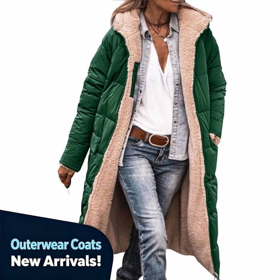 YODETEY Women’s Long Sherpa Lined Hooded Puffer Coat, Heavyweight Zip Up Sherpa Padded Overcoat, Women’s Plus , Size S-3XL