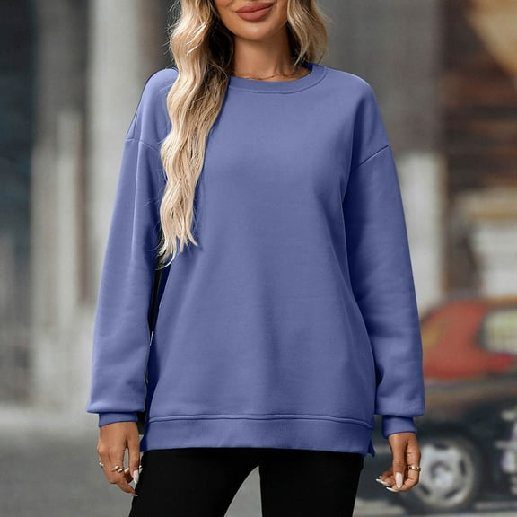 YODETEY Women's Long Sleeve Tops, Pullover Oversized Sweatshirts, Loose Soft Long Sleeve Pullover Tops, #1-Purple,Women's Plus S