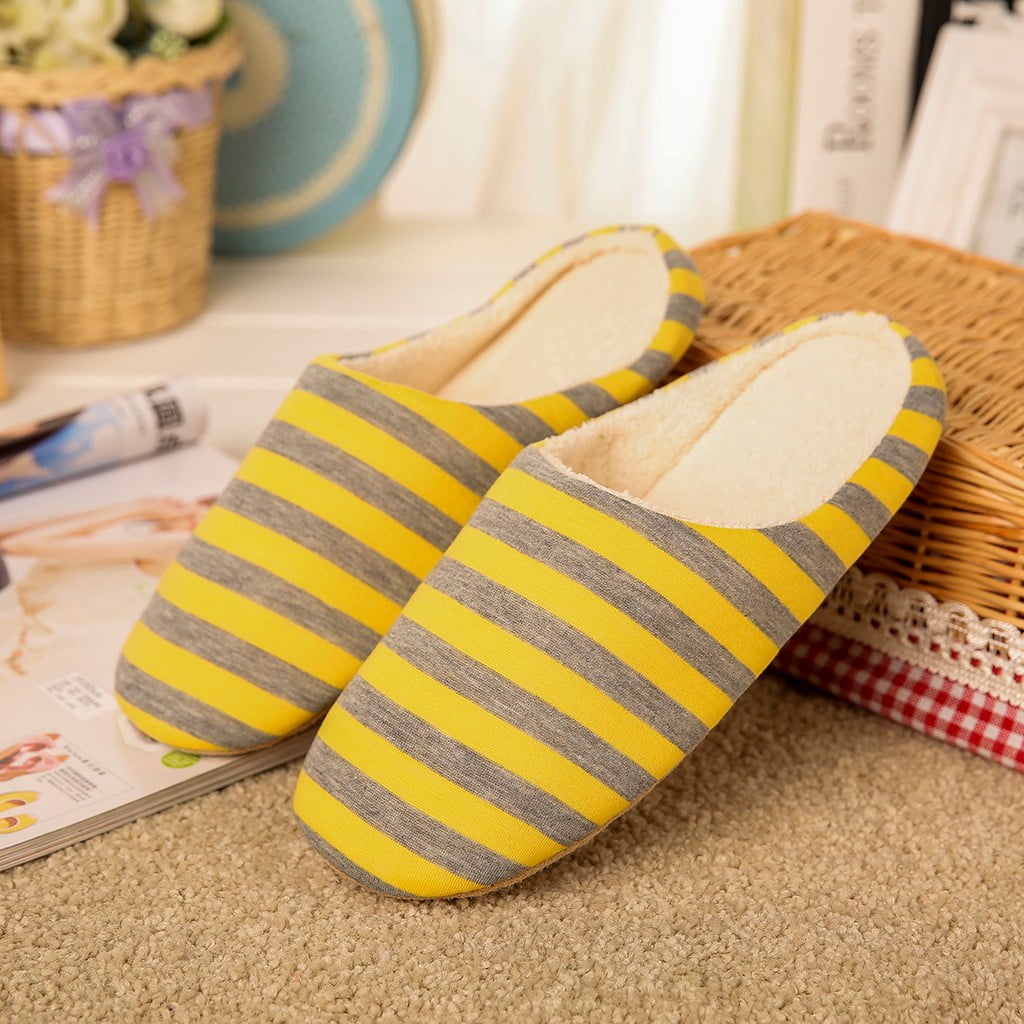 Women's Warm Fuzzy Slippers - Closed Toe, Plush Striped Design, Memory Foam, Indoor/Outdoor - View #9