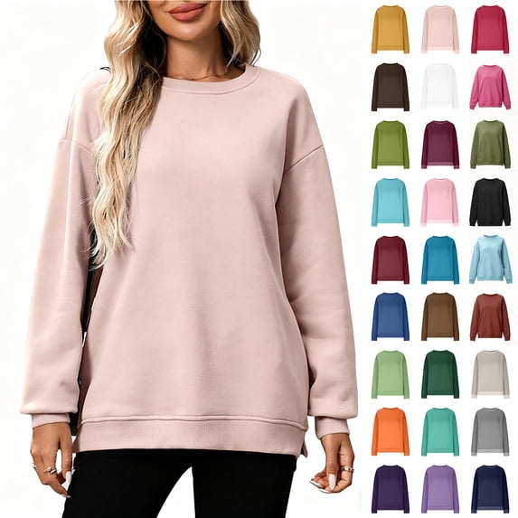 YODETEY Women's Oversized Crew Neck Casual Top, Drop Shoulder Pullover Sweatshirt, Women's Plus, Size S-2XL
