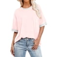 thumbnail image 1 of YODETEY Women's Plus Size Tops with Shorts Sleeve, Crewneck Shirts Tops Blouses for Womens, Pink,Size S-5XL, 1 of 4