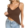 thumbnail image 1 of YODETEY Women’s Ribbed Lace V-Neck Built-in Bra Camisole Tank Top,Brown,Size XL, 1 of 9