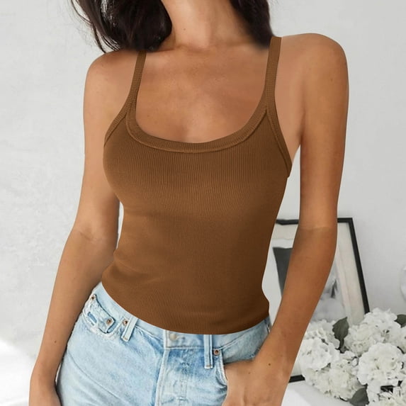 YODETEY Women’s Sleeveless Ribbed Fitted Square Neck Tank Top, Women's Plus Coffee,Size S