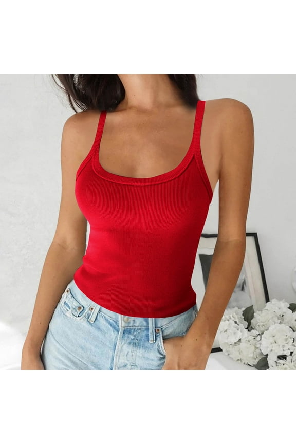 Women’s Sleeveless Ribbed Fitted Square Neck Tank Top, Women's Plus Red,Size L