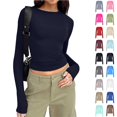 thumbnail image 1 of YODETEY Women's Slim Crew Neck Cropped Long Sleeve Layering Top, Women's ,Size XS-XL, 1 of 9