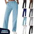 thumbnail image 1 of YODETEY Women’s Soft Fleece Straight-Leg Sweatpants with Pockets, Womens High Waisted Casual Pants,,Women's Plus Blue,Size XXXL, 1 of 9