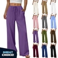 thumbnail image 1 of YODETEY Women’s Soft Wide Leg Pants with Pockets, Womens High Waisted Casual Pants,,Women's Plus Pink,Size L, 1 of 9