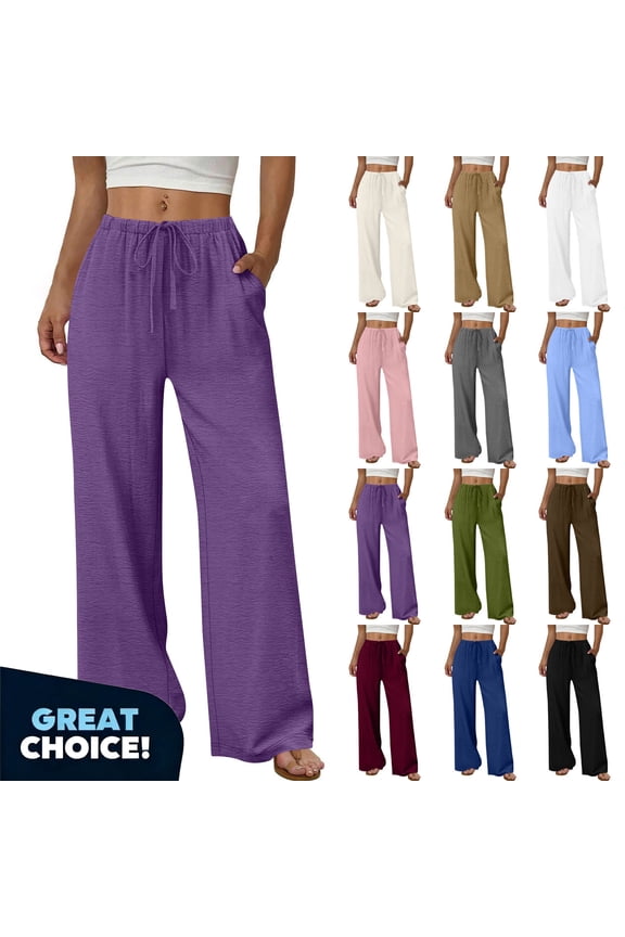 Women’s Soft Wide Leg Pants with Pockets, Womens High Waisted Casual Pants,,Women's Plus Pink,Size L