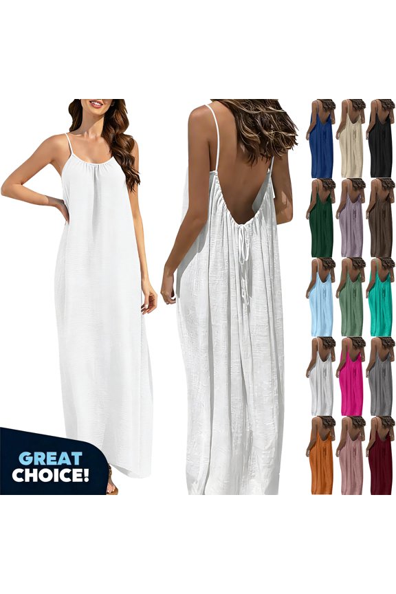 Women’s Spaghetti Strap Backless Maxi Dress,Womens Summer Flowy Beach Vacation Boho Maxi Cami Dress, Women's and Women's Plus Black,Size S-5XL