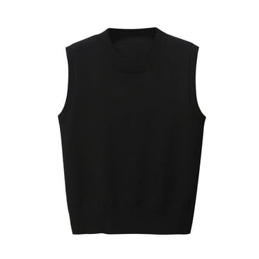 YODETEY Women's Sweater Vests Crew Neck Sweater Sleeveless Sweater Tops Casual Knit Tops Tank Solid Vests Up To 65% Off Clearance-Black L