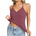 thumbnail image 1 of YODETEY Women’s Tank Tops,Womens Sleeveless Ribbed Knit V-Neck Halter Camisole Tank Top,Red,Size M, 1 of 9