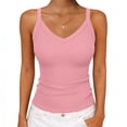 thumbnail image 1 of YODETEY Women’s V Neck Tank Tops,Womens Everyday Sleeveless Ribbed Fitted V-Neck Tank Top ,Pink,Size XL, 1 of 6
