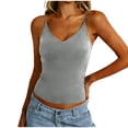 thumbnail image 1 of YODETEY Women’s Women’s Ribbed Fitted V-Neck Spaghetti Strap Tank Top , Gray,Size S-XL, 1 of 7