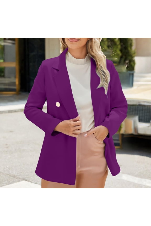 Womens Blazers, Business Casual Long Sleeve Lapel Open Front Suit Jacket with Pockets, Work Office Blazer Outerwear for Womens,Purple Plus Size Coats XXL
