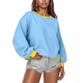 thumbnail image 1 of YODETEY Womens Crewneck Sweatshirt, Womens Long Sleeve Pullover Oversized Sweatshirts, Y2k Cropped Pullover Sweaters Tops,Light Blue,XL, 1 of 5