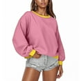 thumbnail image 1 of YODETEY Womens Crewneck Sweatshirt, Womens Long Sleeve Pullover Oversized Sweatshirts, Y2k Cropped Pullover Sweaters Tops,Pink,XL, 1 of 5