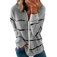 thumbnail image 1 of YODETEY Womens Hoodie Striped Full Zip Long Sleeve Lightweight Sweatshirts Jacket Coat Gray 12(XL), 1 of 3