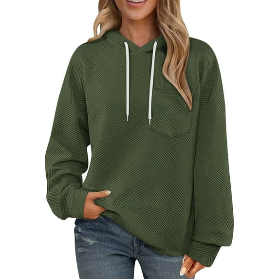 YODETEY Womens Hoodies Sweatshirts, No Boundaries Drawstring Casual Long Sleeve Textured Knit Loose Hooded Sweatshirt with Pocket, Hoodies for Women,Green,S