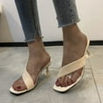 thumbnail image 1 of LoyisViDion Womens Sandals Clearance Summer Ladies Fashion Big Size Square Toe Open Toe Crystal Heel Sandals Beige 7.5(38), 1 of 3