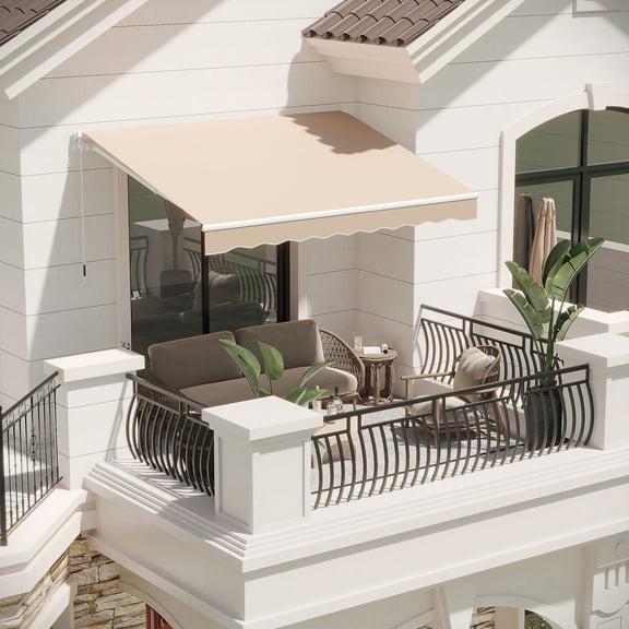 YODOLLA 10' X 8' Patio Awning Retractable Sun Shade Awning Cover Outdoor Patio Canopy Sunsetter Deck Awnings with Manual Crank Handle, Beige