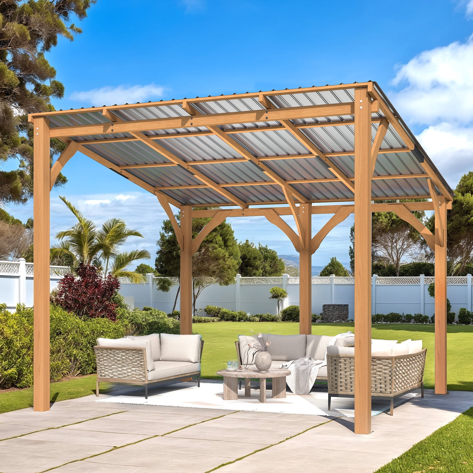 YOSAハーブ10個セット① YODOLLA 10' x 10' Wall-Mounted Outdoor Wood Gazebo, Hardtop Cedar