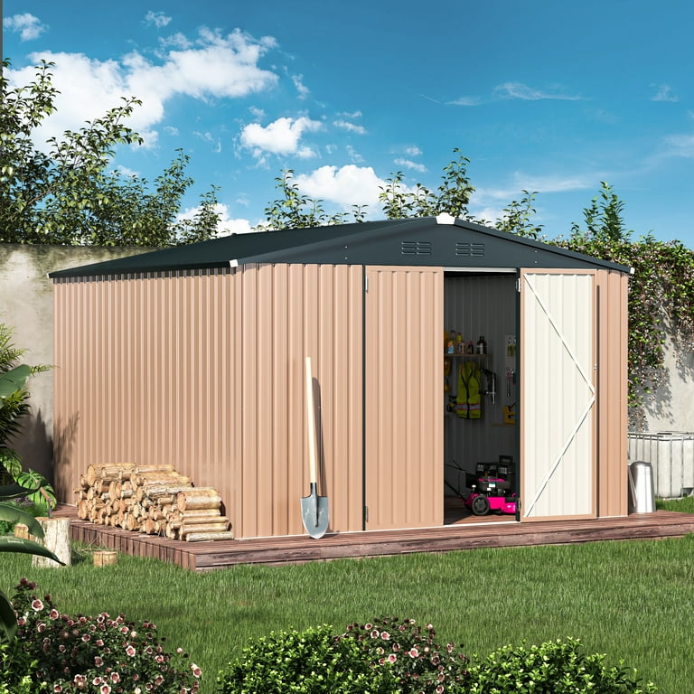 YODOLLA 10x10ft Outdoor Metal Shed, Weather Resistant Storage with