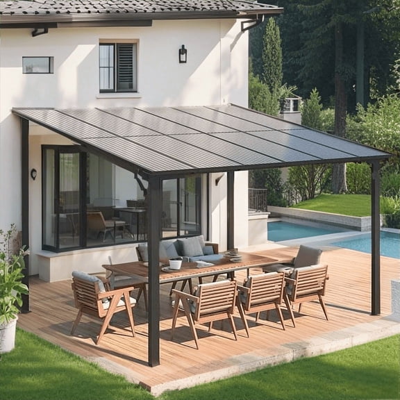 YODOLLA 10' x 12' Hardtop Gazebo Outdoor Aluminum Pergola for Garden, Patio, Backyard-Dark Gray